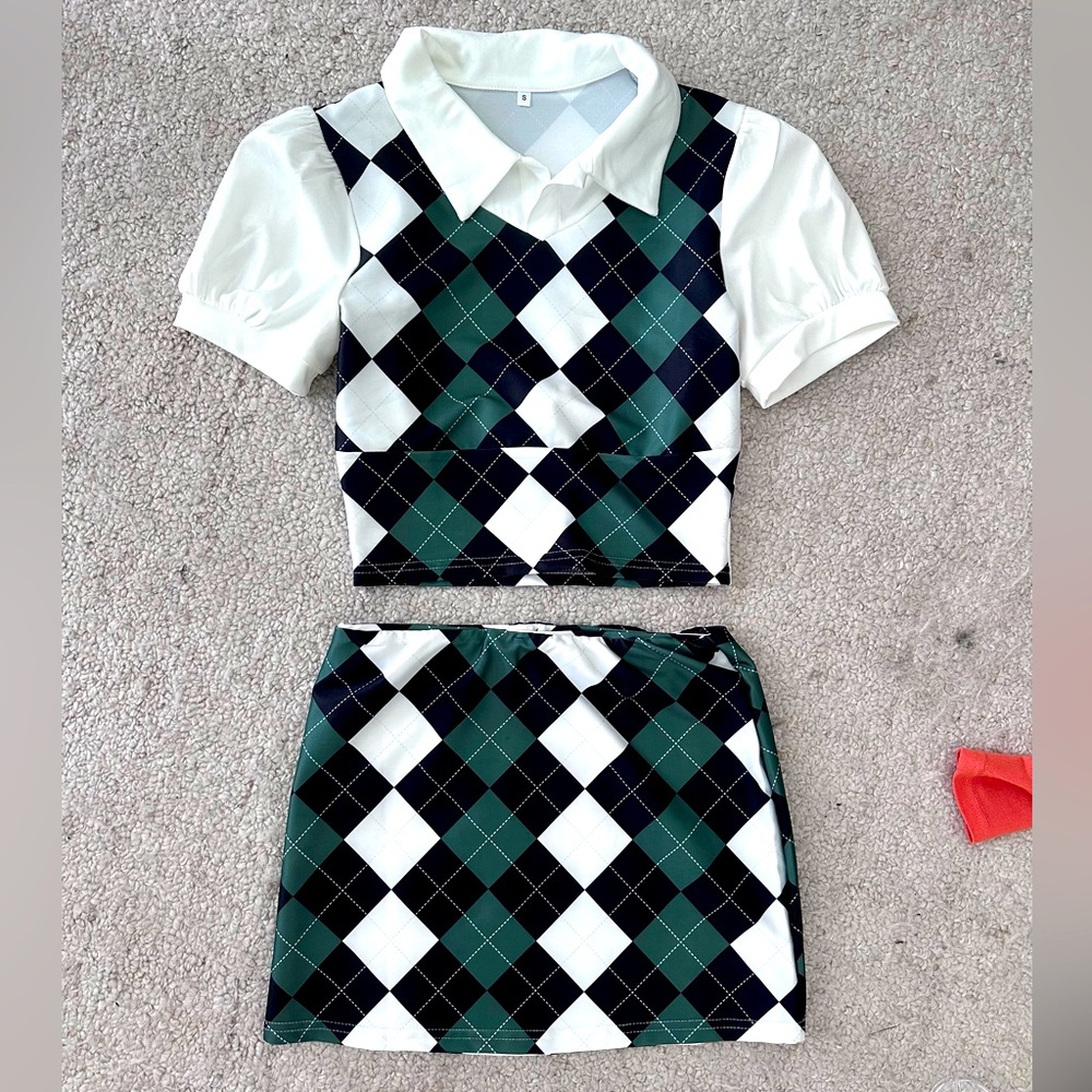 Preppy Plaid Two Piece Polo and Skirt